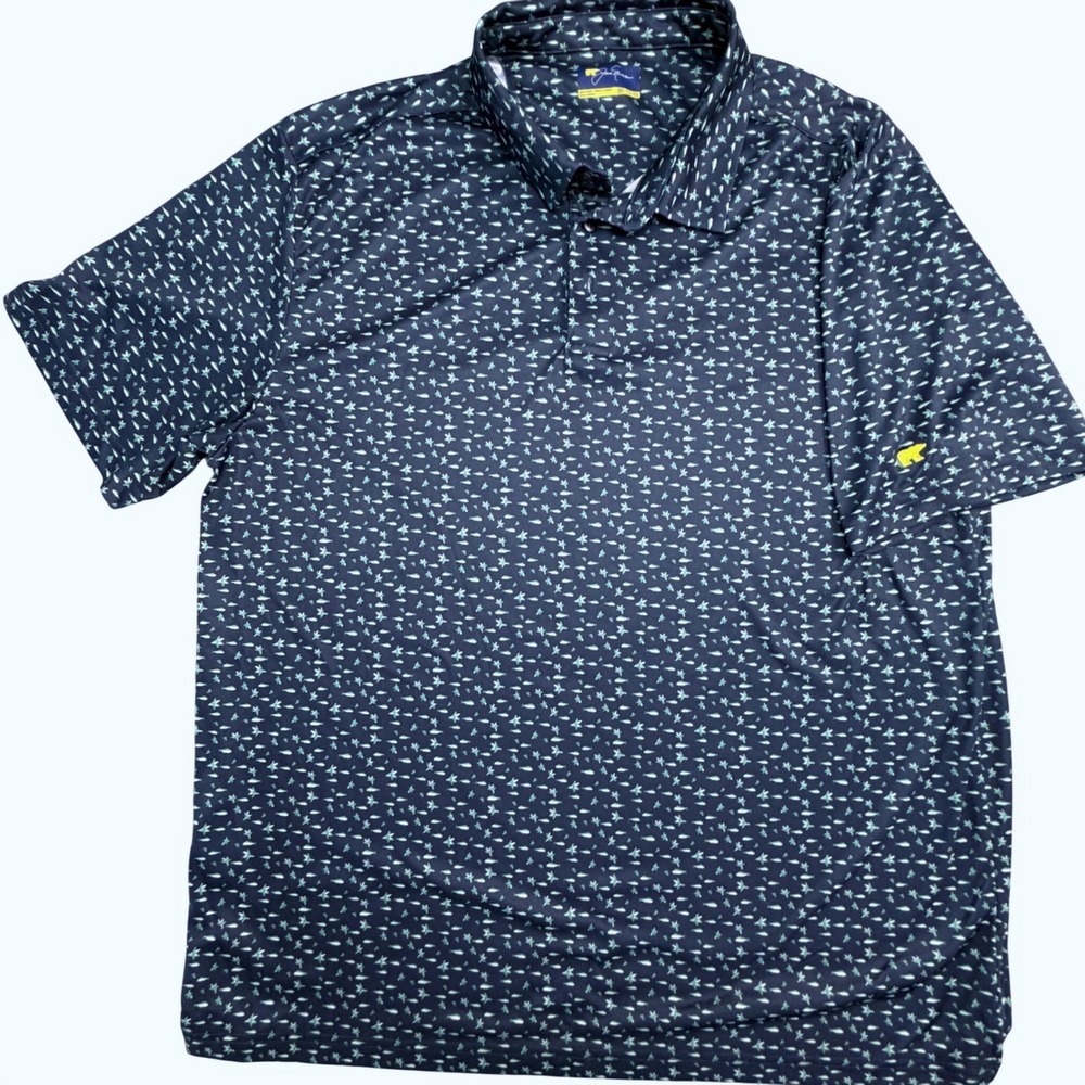 Jack Nicklaus Mens XXL Navy Fish Starfish Print Performance Golf Polo Shirt